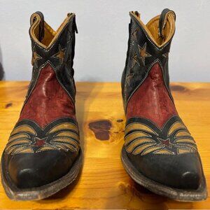 OLD GRINGO UNITED SHORT ZIPPER RED/BLUE/BONE ANKLE BOOTS BL2976-1 women's 10B